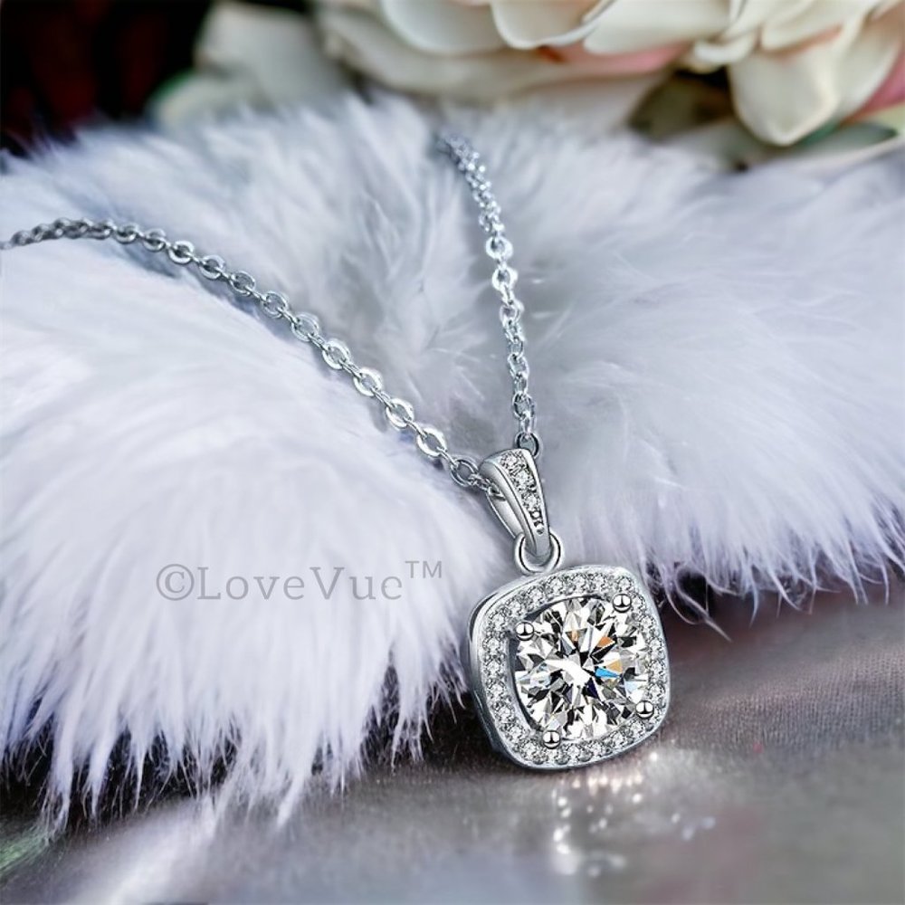 Certified 1ct. t.w. Diamond Square Frame Drop Halo Necklace VVS1 GRA Certified - Picture 4 of 16